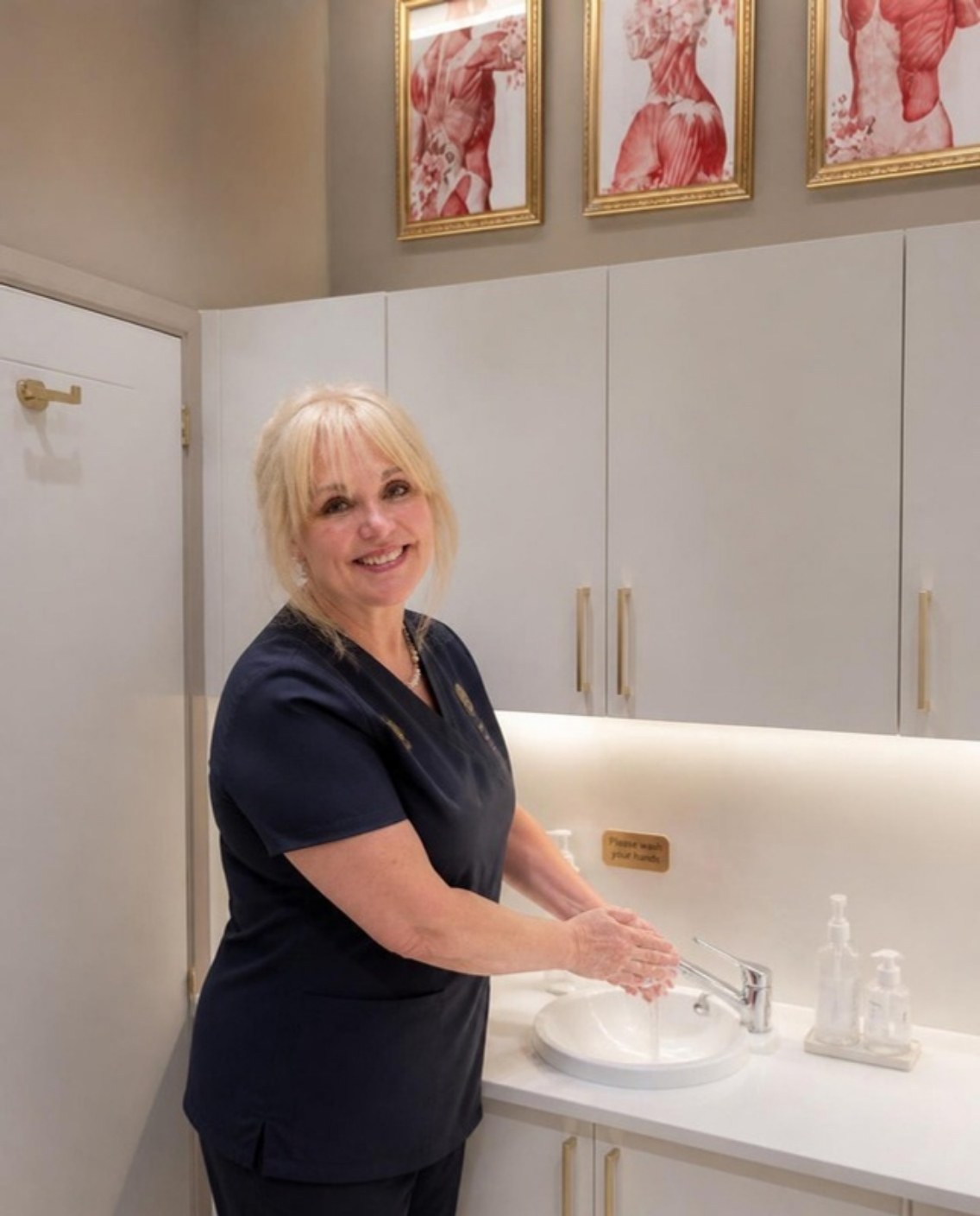 Jodie washing her hands in the treatment room