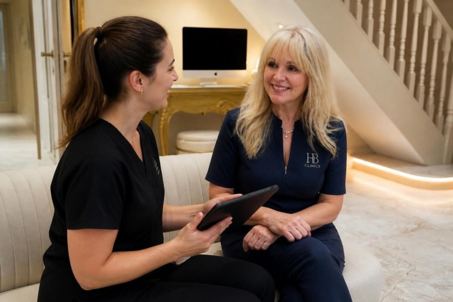 Jodie meeting an aesthetic practitioner at the clinic